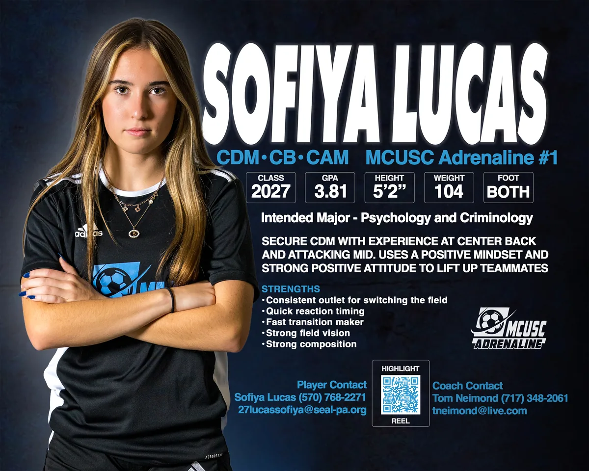 Custom youth athlete player graphics card designed by Shutter Creek Photography